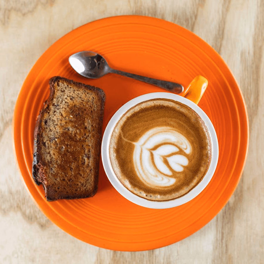 Banana bread and flat white