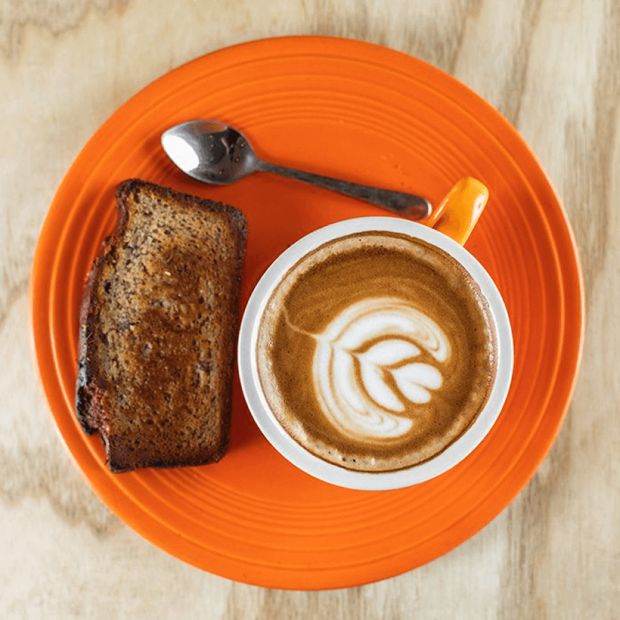 Banana bread and flat white